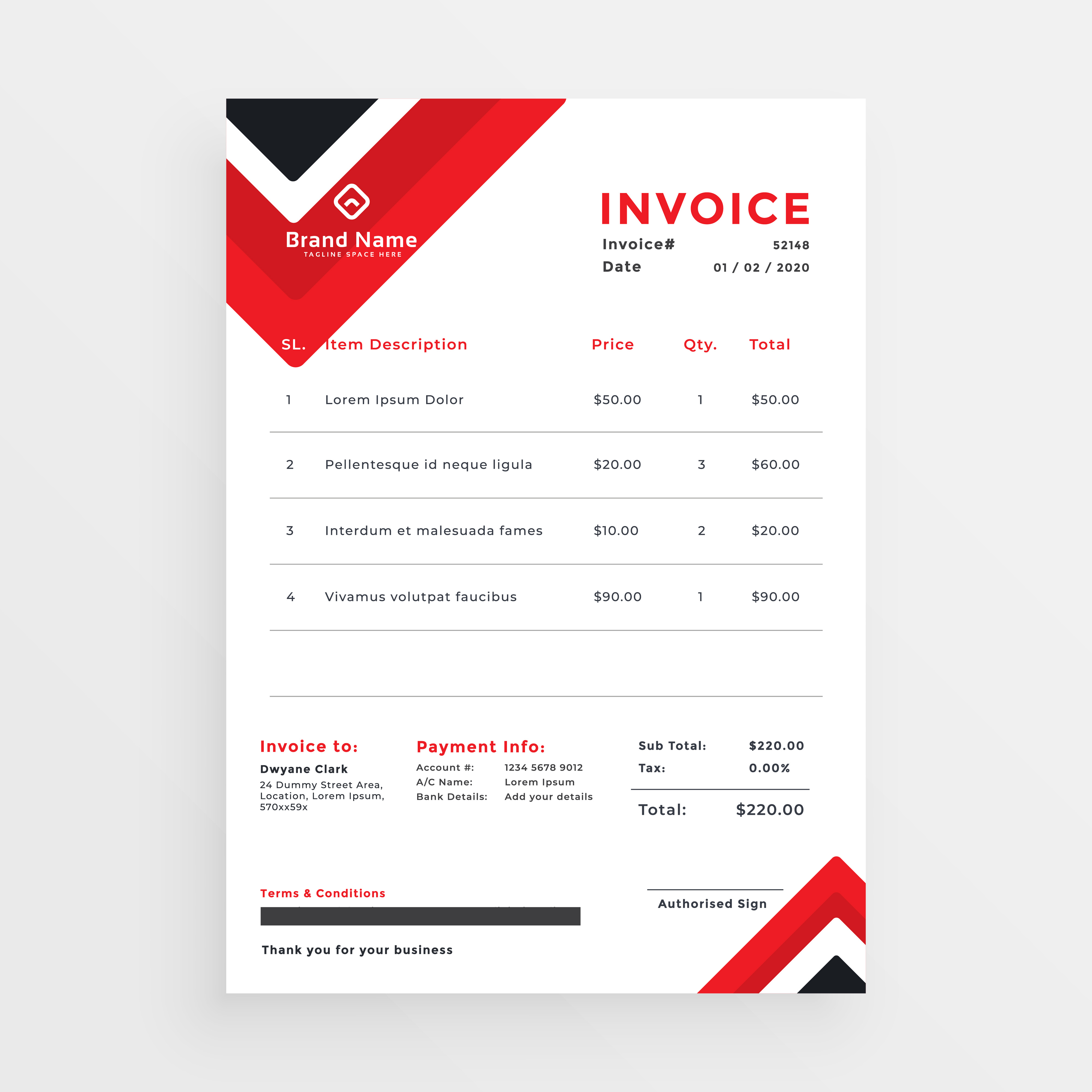 stylish red business invoice template design Download Free Vector Art