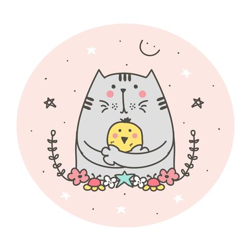 Cat And Bird Vector