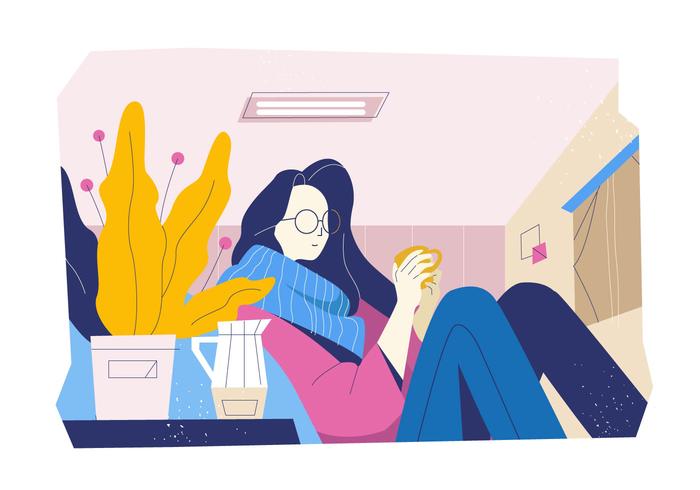 Me Time In Cozy With Coffee In Livingroom Vector Flat Illustration