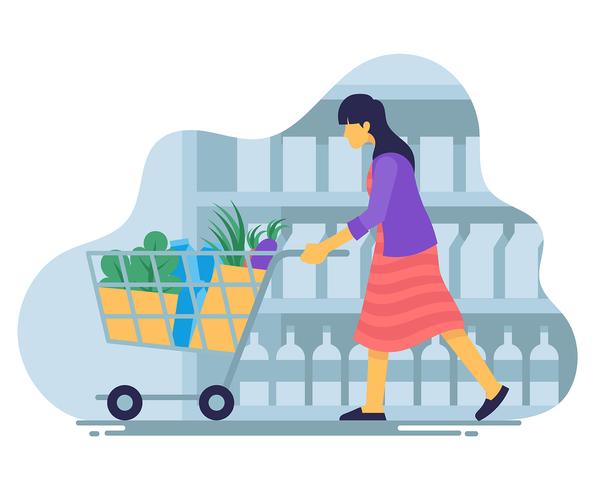 Ilustración de compras de comestibles vector