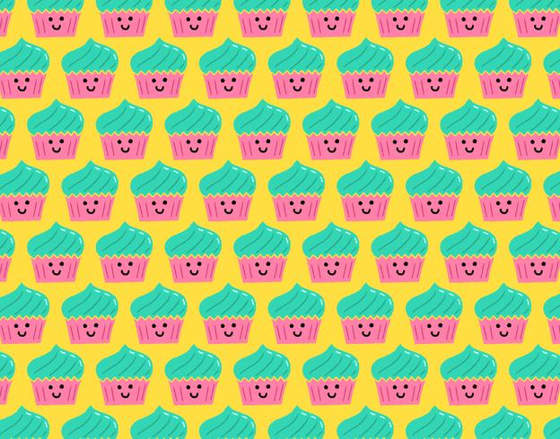 happy smiley cupcake seamless pattern vector