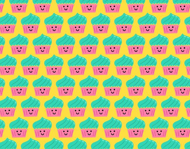 happy smiley cupcake seamless pattern vector