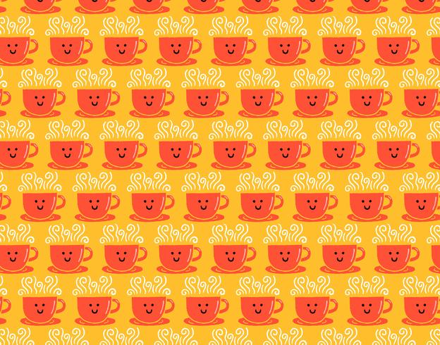 smiley coffee cup seamless pattern vector