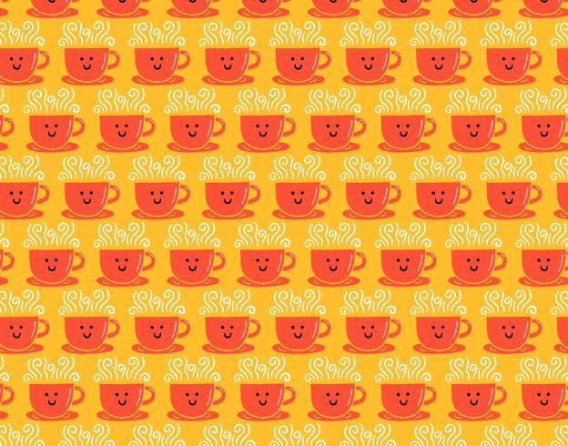 smiley coffee cup seamless pattern vector