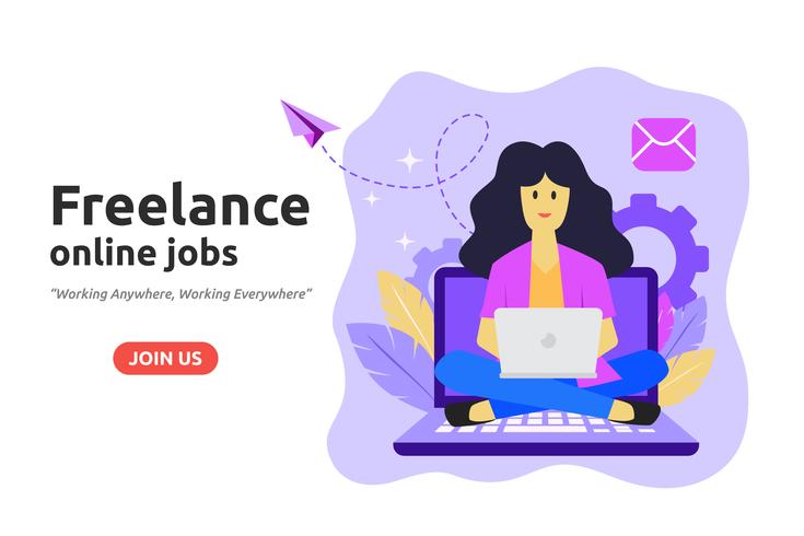 Freelance concepto de diseño de trabajo en línea. Freelancer desarrolla negocios vector