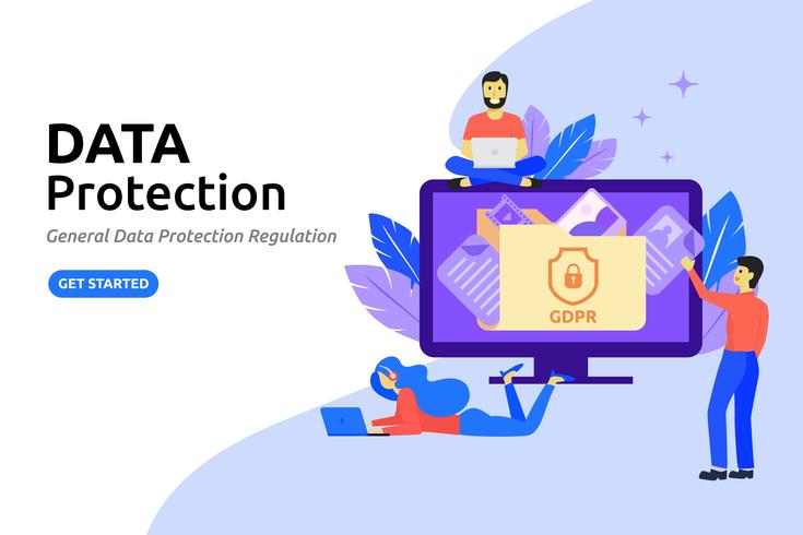 Protección de datos moderna concepto de diseño plano. Protección en línea da vector