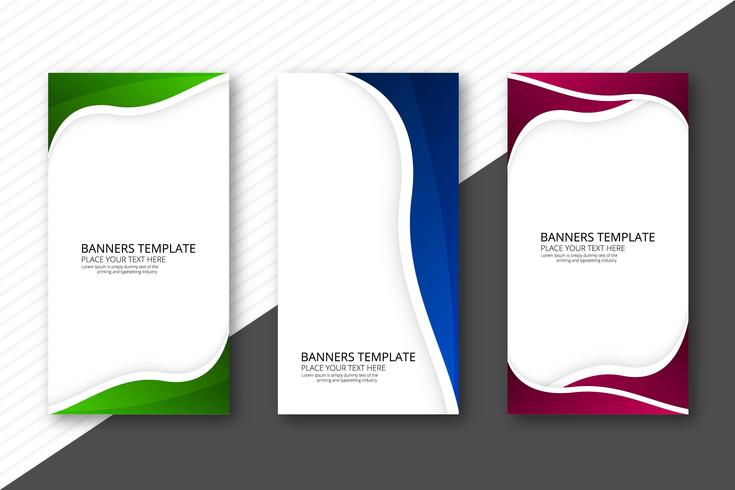 Abstract three wave colorful web banners header set template des vector