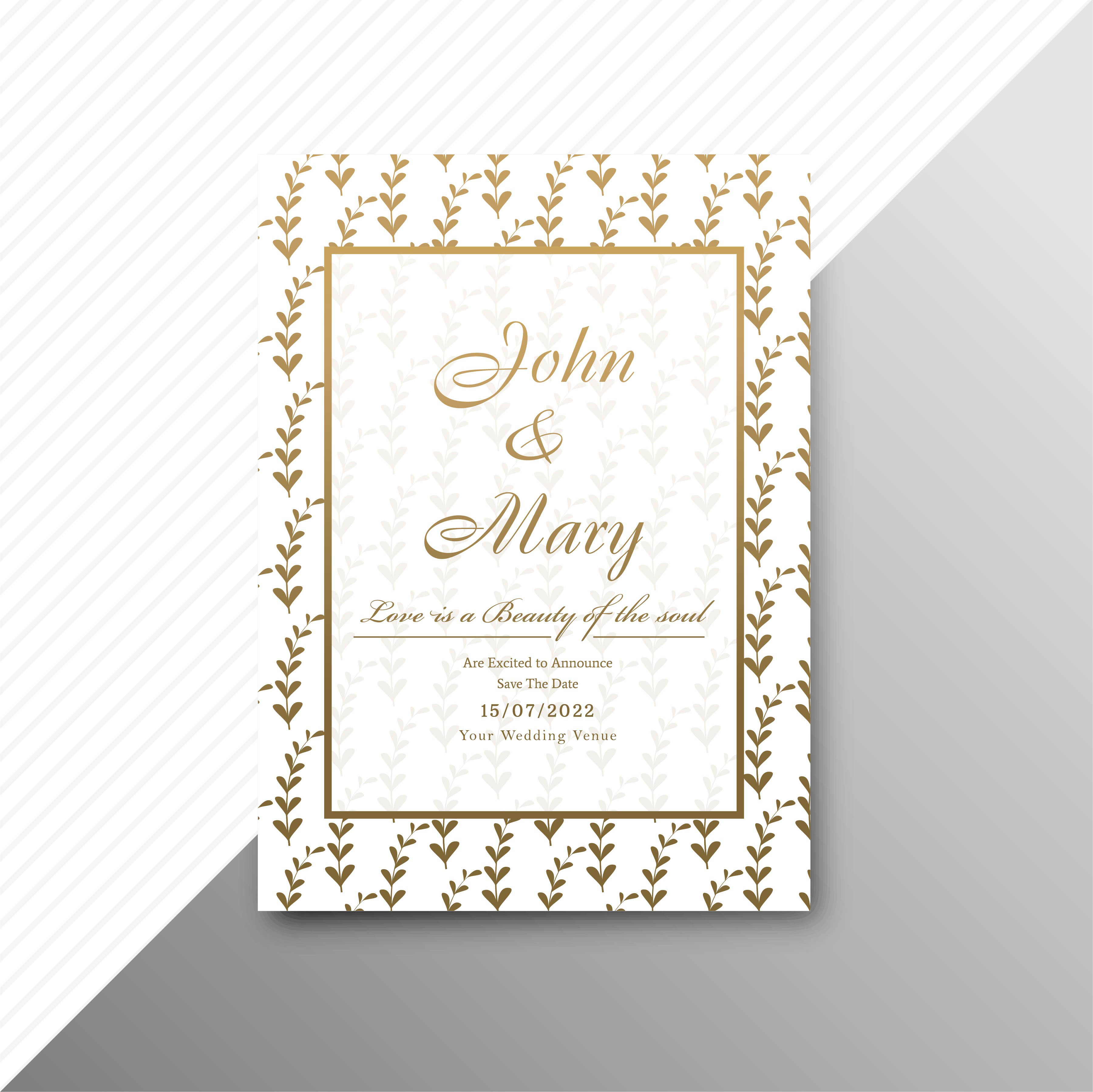 wedding invitation card template with decorative floral