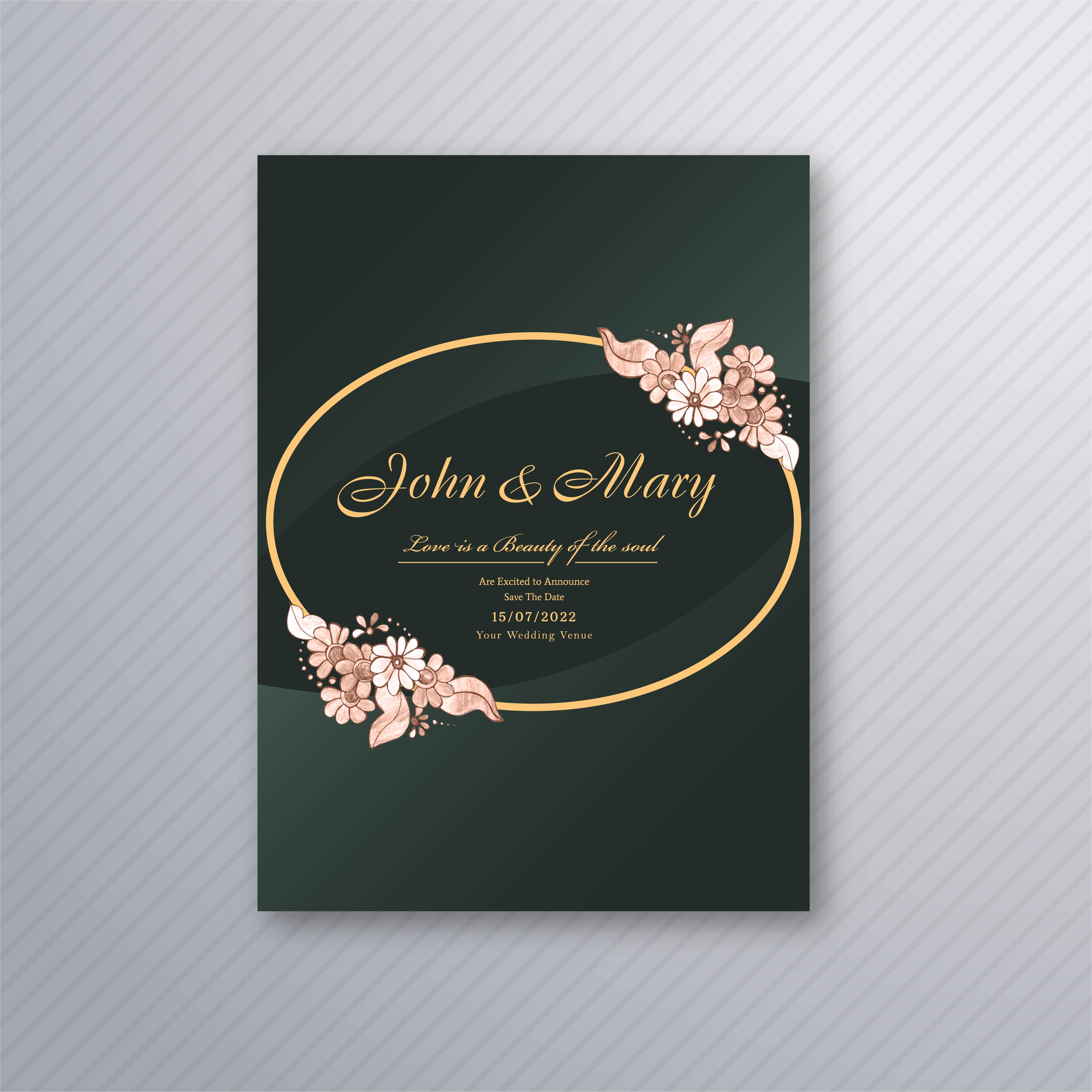 Wedding invitation card template with decorative floral backgrou 249227 - Download Free Vectors 