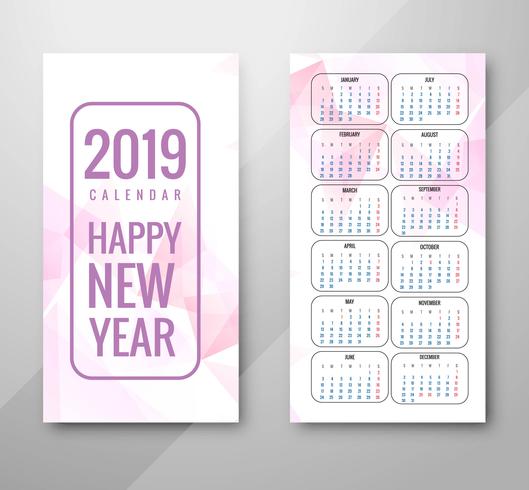 Año 2019, Diseño de Calendario. vector