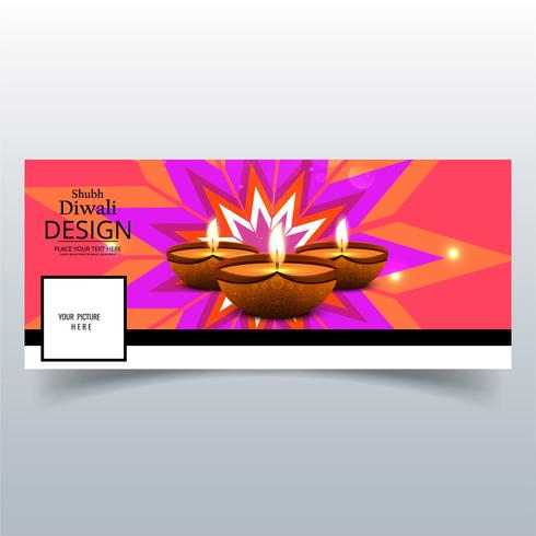 Beautiful Happy diwali diya oil lamp festival facebook cover des vector