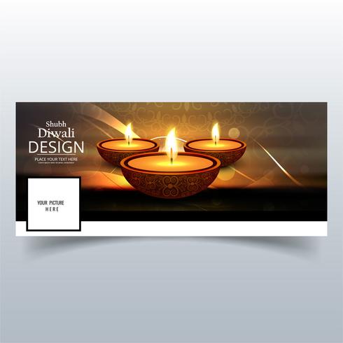 Beautiful Happy diwali diya oil lamp festival facebook cover des vector