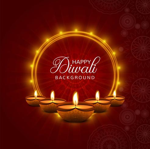 Happy diwali diya oil lamp festival card background illustration vector