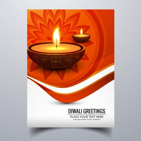 Beautiful Happy diwali diya oil lamp festival template brochure  vector