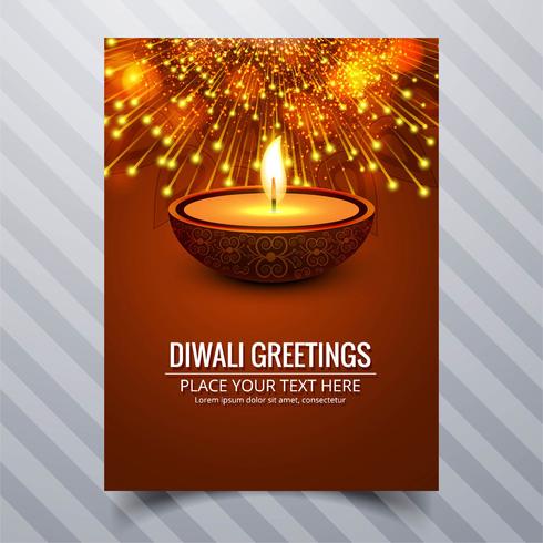 Beautiful Happy diwali diya oil lamp festival template brochure  vector