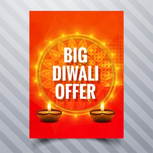 Beautiful Happy diwali diya oil lamp festival template brochure  vector