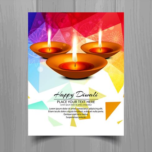 Beautiful Happy diwali diya oil lamp festival template brochure  vector