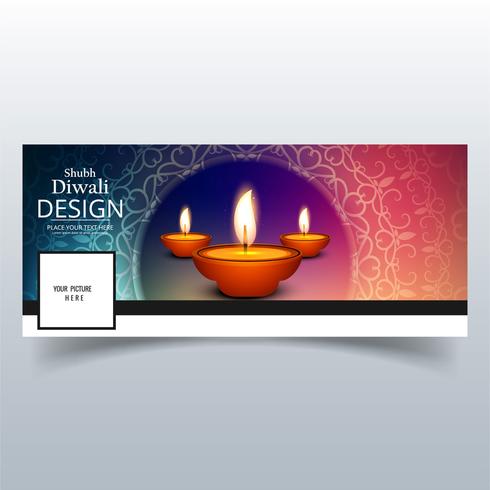 Beautiful Happy diwali diya oil lamp festival facebook cover des vector