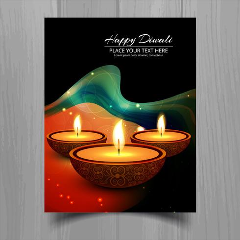 Beautiful Happy diwali diya oil lamp festival template brochure  vector