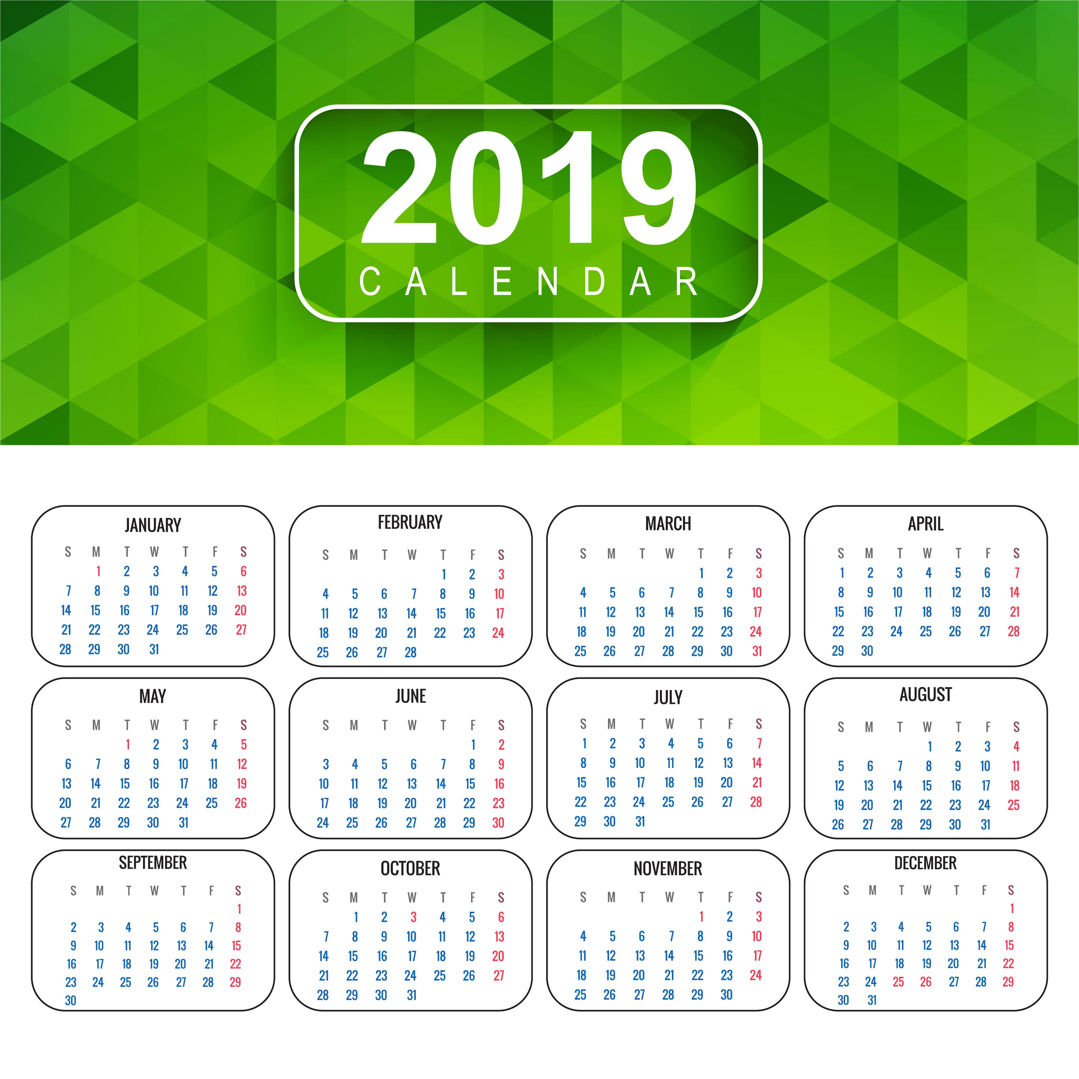 January Calendar For 2019 Blue