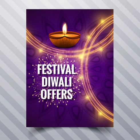 Beautiful Happy diwali diya oil lamp festival template brochure  vector