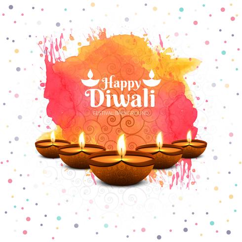 Happy diwali diya oil lamp festival colorful card background vector