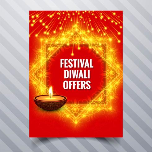 Beautiful Happy diwali diya oil lamp festival template brochure  vector