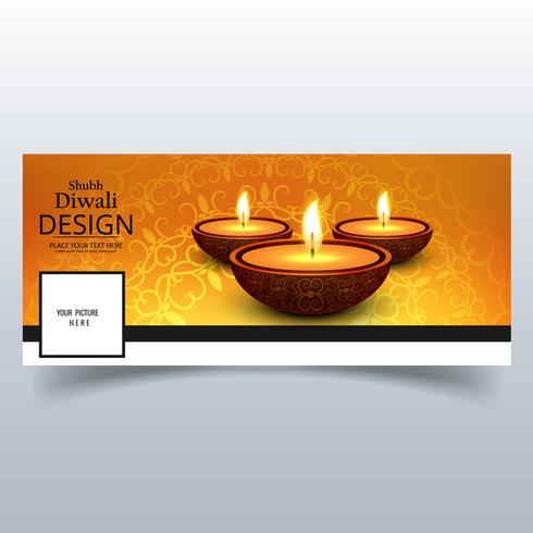 Hermosa feliz diwali diya lámpara de aceite festival facebook cubierta des vector