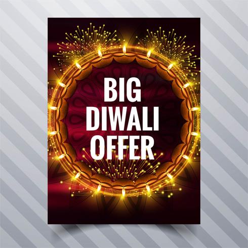 Beautiful Happy diwali diya oil lamp festival template brochure  vector