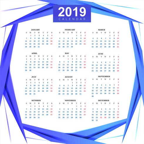 Calendar 2019 Template with wave background vector