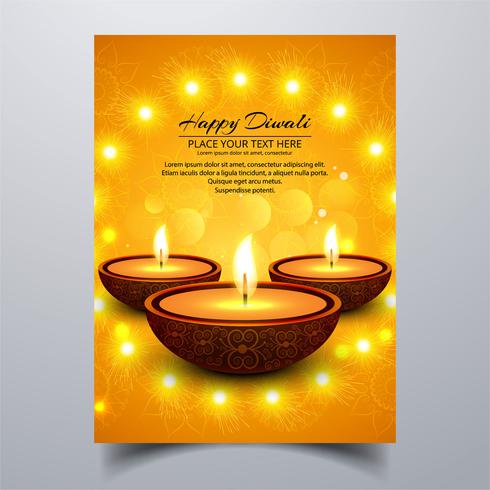 Folleto hermoso de la plantilla del festival de la lámpara del aceite de Diwali Diya feliz vector