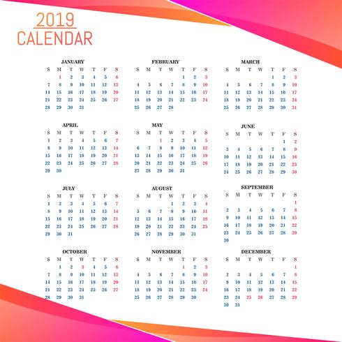 Year 2019, Calendar Beautiful Design vector