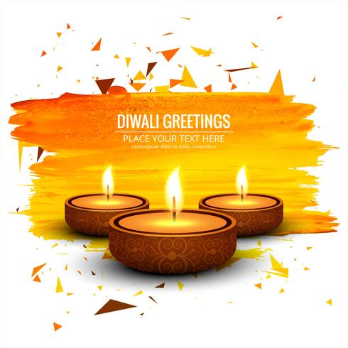 Happy diwali diya oil lamp festival card background vector