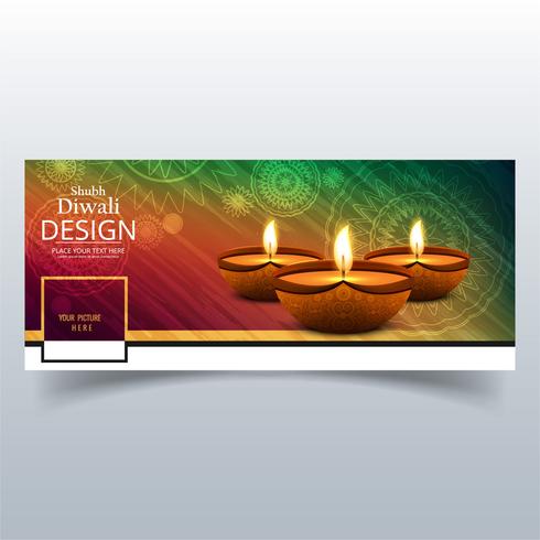 Hermosa feliz diwali diya lámpara de aceite festival facebook cubierta des vector