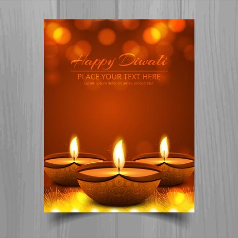 Beautiful Happy diwali diya oil lamp festival template brochure  vector