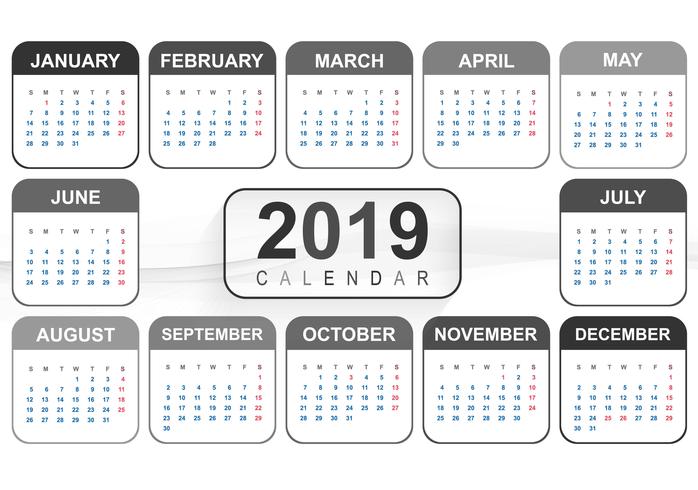 Año 2019, Calendario de Diseño Creativo. vector