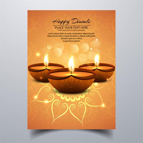 Folleto hermoso de la plantilla del festival de la lámpara del aceite de Diwali Diya feliz vector