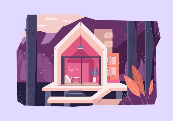 Modern Cabin In The Wood Vector Flat Illustration