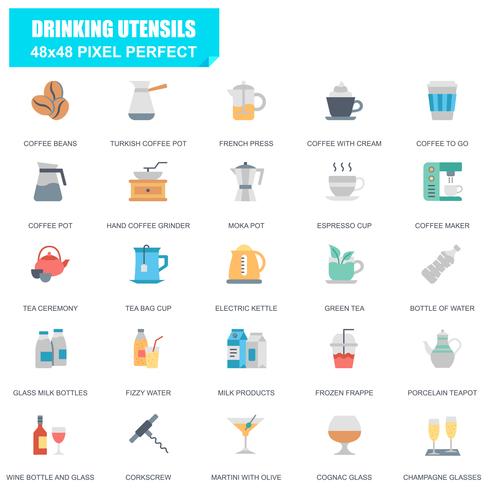 Simple Set of Drinking Utensils Related Vector Flat Icons