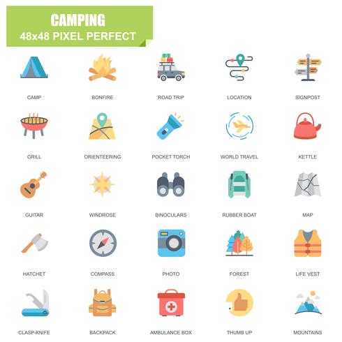 Simple conjunto de iconos relacionados con el vector de camping relacionados