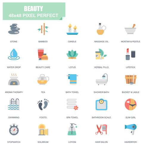 Simple Set of Spa and Beauty Related Vector Flat Icons