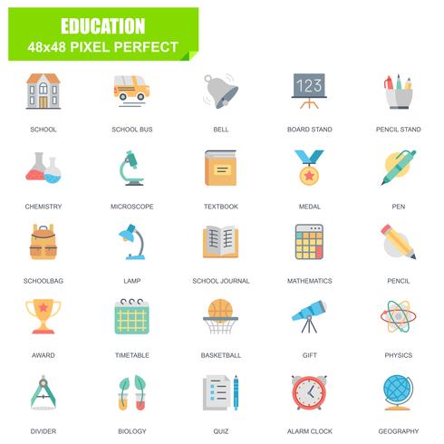 Simple conjunto de iconos relacionados con la educación vectorial plana vector