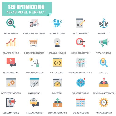 Simple Set of SEO Optimization Related Vector Flat Icons