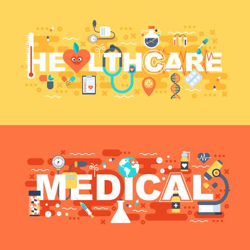 Medical and healthcare set of flat concept vector