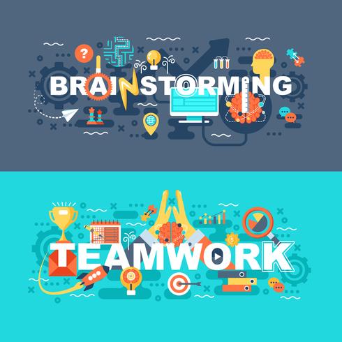 Teamwork and brainstorming set of flat concept vector