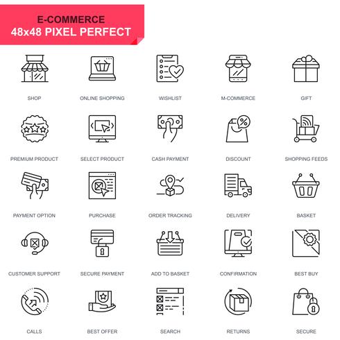 Simple Set E-Commerce and Shopping Line Icons for Website and Mobile Apps vector