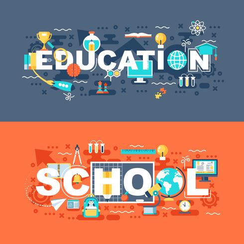 Online education and school set of flat concept vector