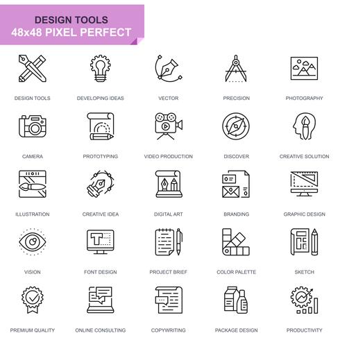 Iconos de línea de herramientas de diseño simple para aplicaciones web y móviles vector