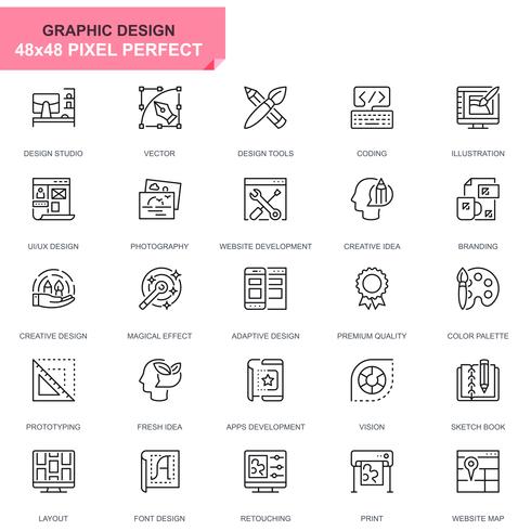 Conjunto sencillo de iconos de línea de diseño gráfico y web para aplicaciones web y móviles vector