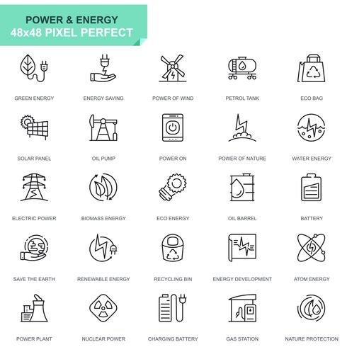 Conjunto simple de iconos de la industria de energía y de la línea de energía para aplicaciones web y móviles vector